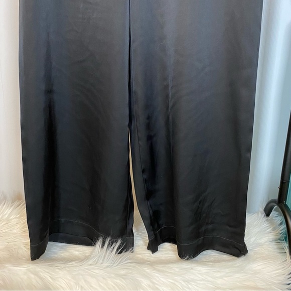 NWT Rachel Zoe Satin Wide Leg Pull On Pants Elastic Waist Black Trousers Flowy - Picture 6 of 10